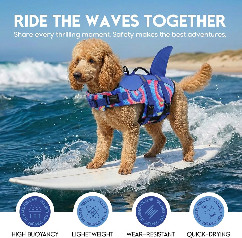 Dog Life Jacket - Pet Safety Vest for Swimming & Boating, Shark Life Jacket with Floatation, Dog Lifesavers Swimsuits for Small Medium Large Dogs (Blue Bandhnu, XS)
