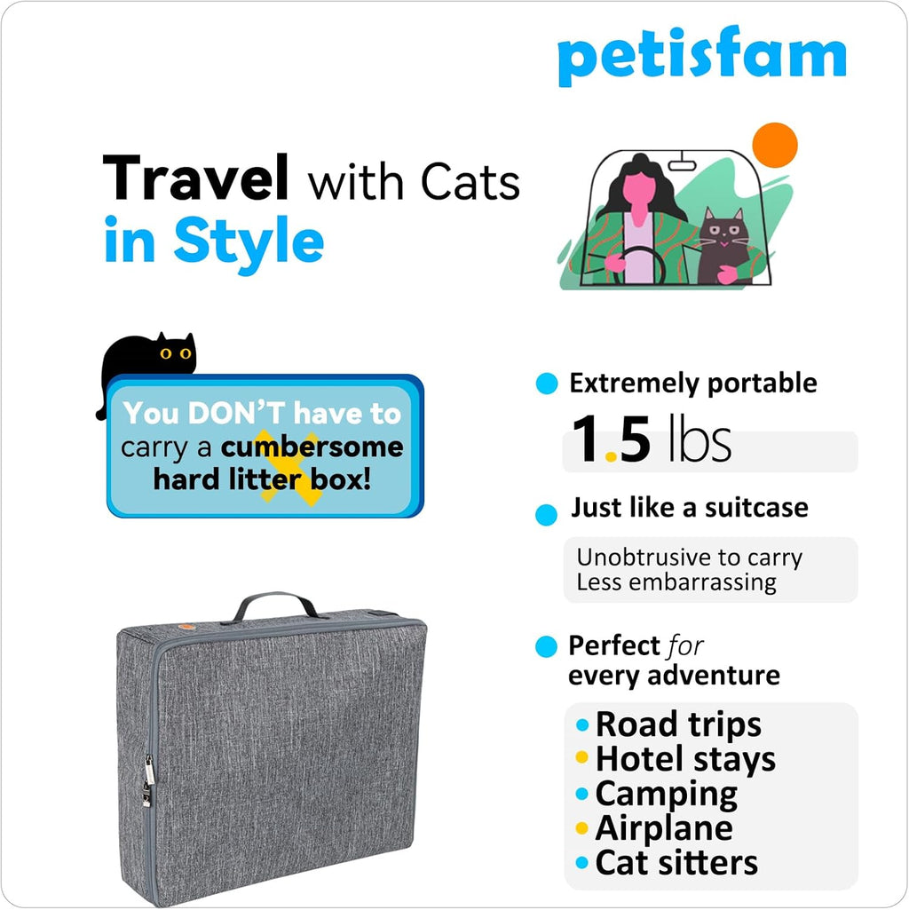 Portable Cat Travel Litter Box with Zipped Lid for Easy Containment and Convenience in Cars, Hotels, and Airplanes