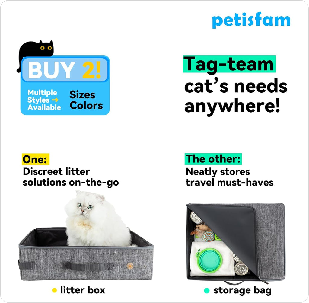 Portable Cat Travel Litter Box with Zipped Lid for Easy Containment and Convenience in Cars, Hotels, and Airplanes