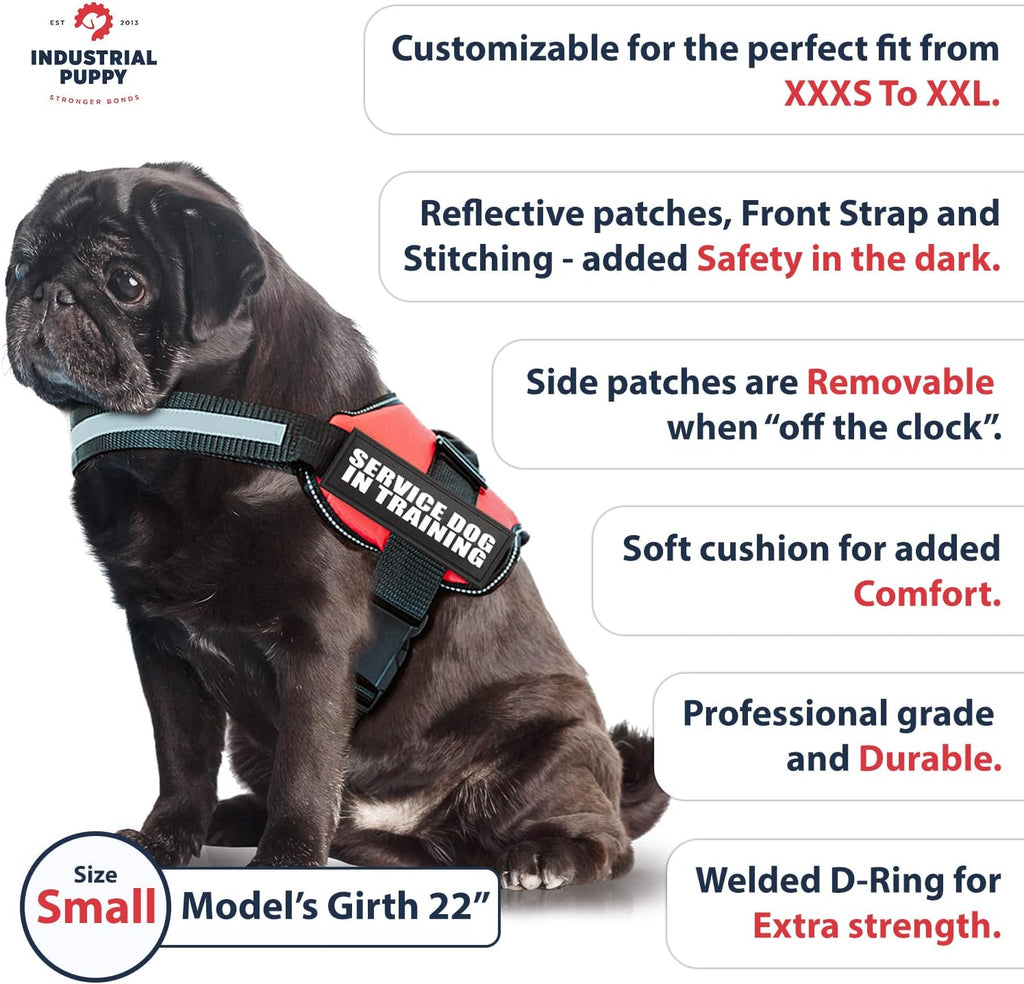 Service Dog in Training Vest Harness - Durable & Adjustable Dog Vest with Reflective Straps, Removable Patches, Handle & D-Ring, Travel and Daily Use, Small 19.5"-25", Bright Red