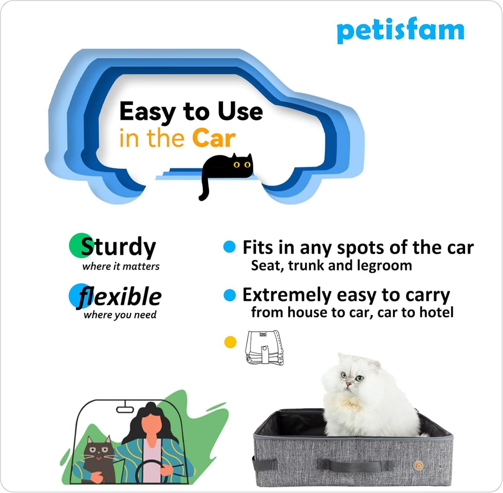 Portable Cat Travel Litter Box with Zipped Lid for Easy Containment and Convenience in Cars, Hotels, and Airplanes