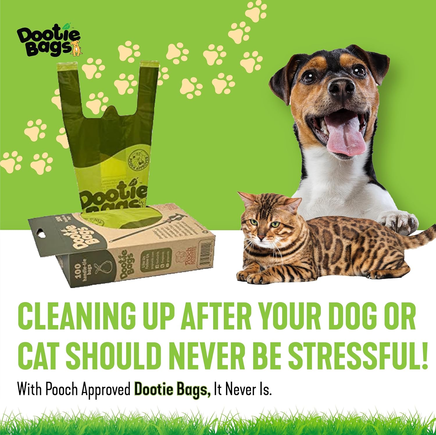 The Original Dootie Bag Is Back! Pooch Approved Large Dootie Bags, Dog Poop Bags. Strong, Leakproof - EZ Tie Handles. Perfect for Dogs & Cat Litter. Pet Waste Cleanup, Swivel Bin &  Scoopers.