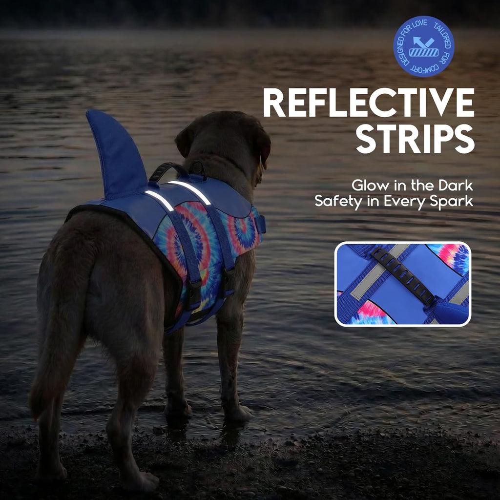 Dog Life Jacket - Pet Safety Vest for Swimming & Boating, Shark Life Jacket with Floatation, Dog Lifesavers Swimsuits for Small Medium Large Dogs (Blue Bandhnu, XS)