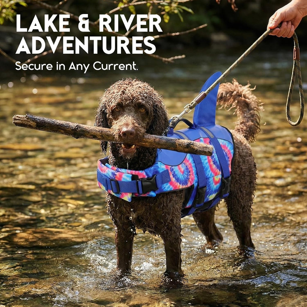 Dog Life Jacket - Pet Safety Vest for Swimming & Boating, Shark Life Jacket with Floatation, Dog Lifesavers Swimsuits for Small Medium Large Dogs (Blue Bandhnu, XS)