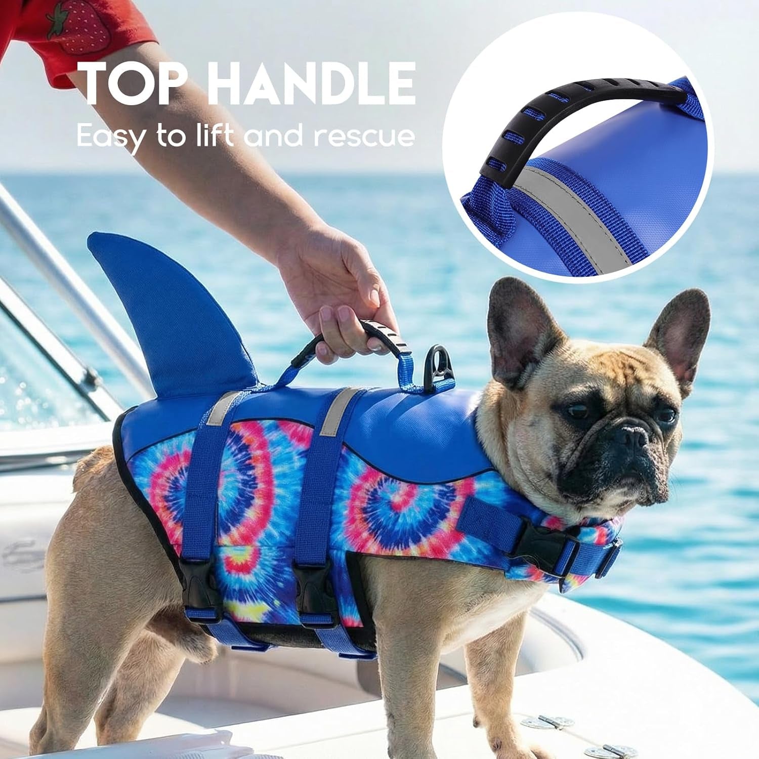 Dog Life Jacket - Pet Safety Vest for Swimming & Boating, Shark Life Jacket with Floatation, Dog Lifesavers Swimsuits for Small Medium Large Dogs (Blue Bandhnu, XS)